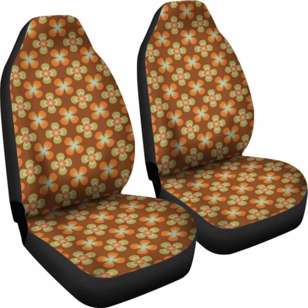 Brown With Retro Orange And Green Flower Pattern Car Seat Covers 094201 - YourCarButBetter
