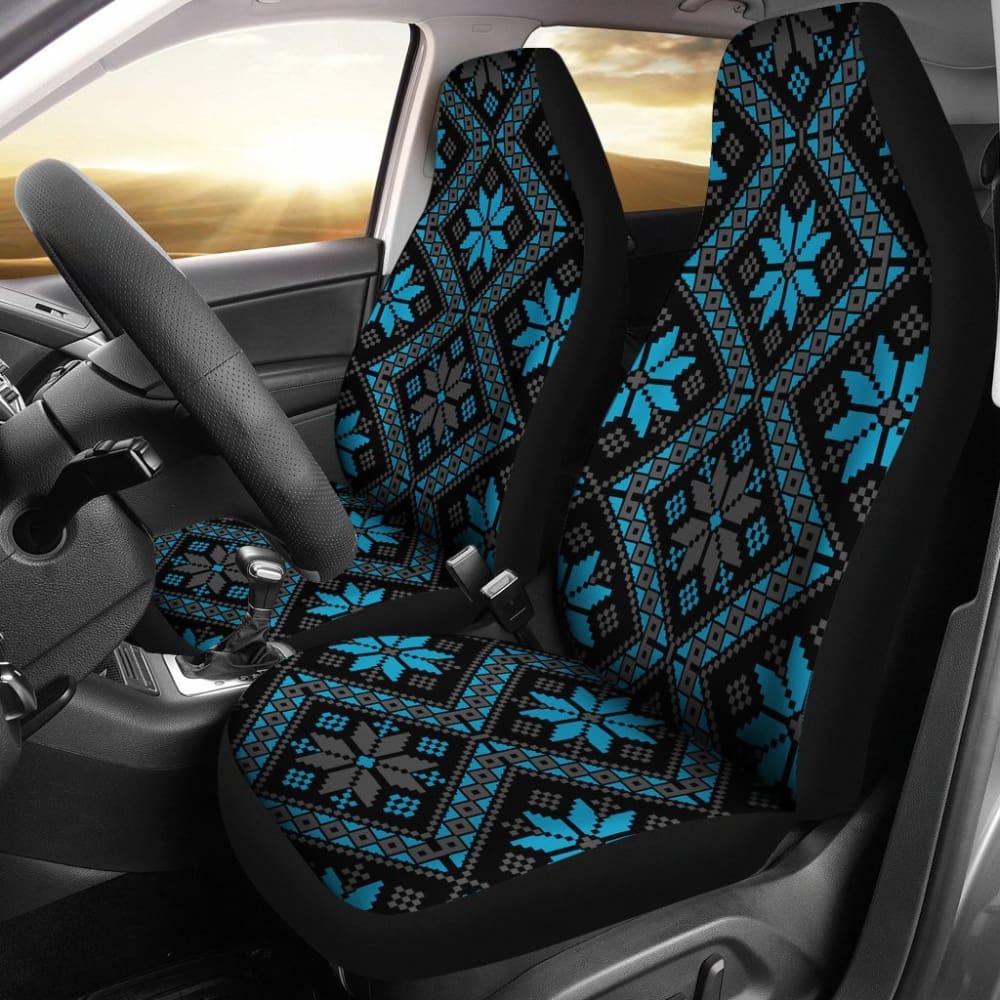 Bulgarian Boho Chic Light Blue Star Flower Car Seat Covers 101819 - YourCarButBetter