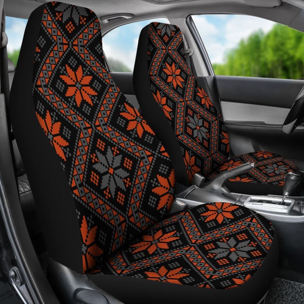 Bulgarian Boho Chic Orange Star Flower Car Seat Covers 101819 - YourCarButBetter