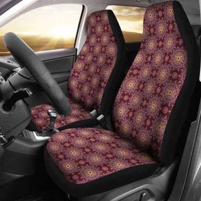 Burgundy With Colorful Mandalas Car Seat Covers 105905 - YourCarButBetter