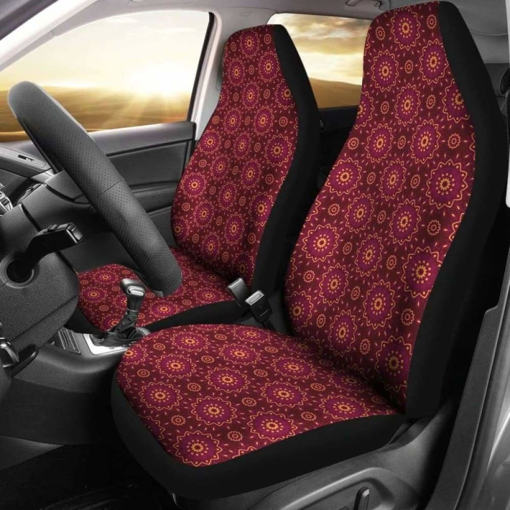 Burgundy With Mandala Pattern Car Seat Covers 105905 - YourCarButBetter