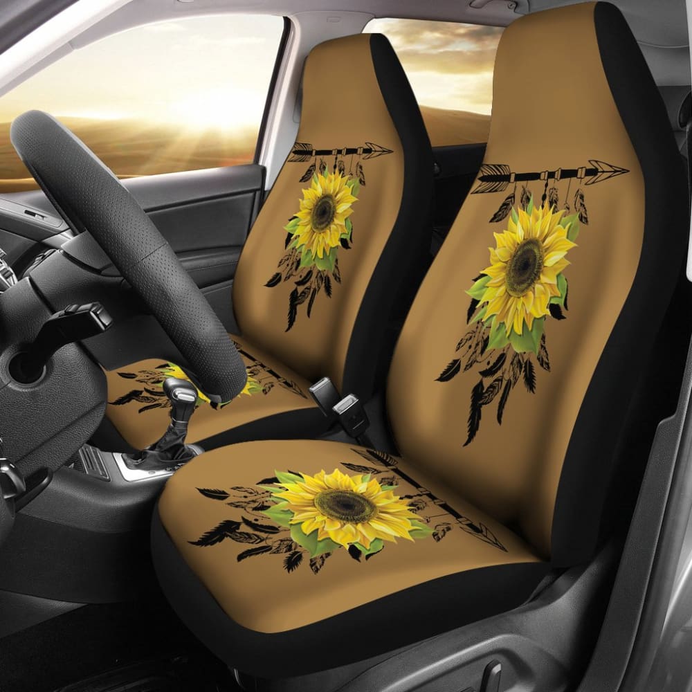 Burlap Style Background With Sunflower Dreamcatcher Car Seat Covers 211402