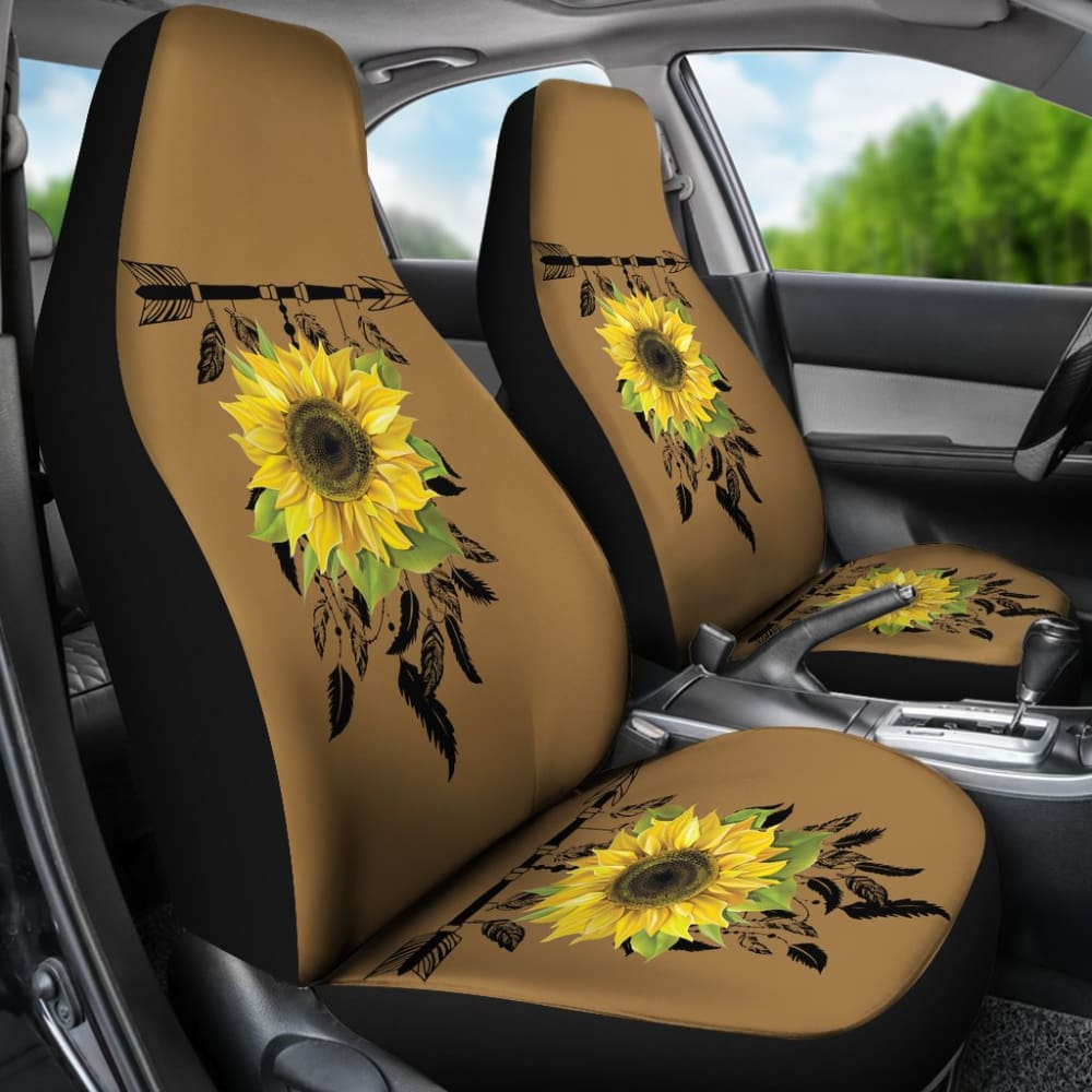Burlap Style Background With Sunflower Dreamcatcher Car Seat Covers 211402