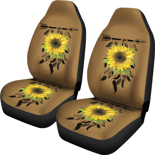 Burlap Style Background With Sunflower Dreamcatcher Car Seat Covers 211402