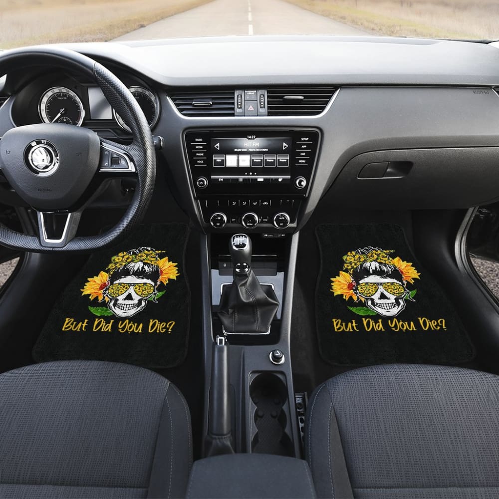 But Did You Die Sunflower Skull Sunglasses Bandana Car Floor Mats 211804 - YourCarButBetter