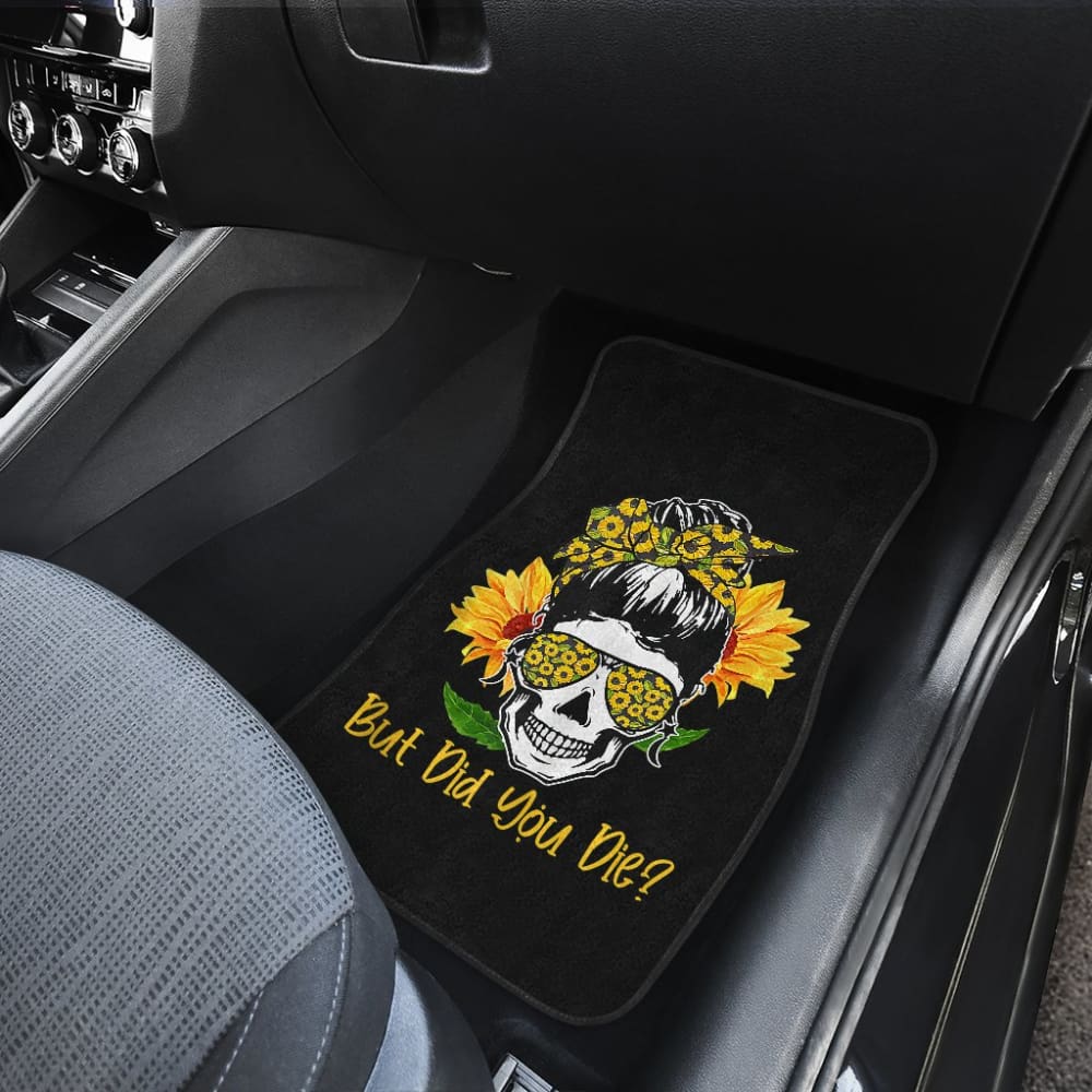 But Did You Die Sunflower Skull Sunglasses Bandana Car Floor Mats 211804 - YourCarButBetter