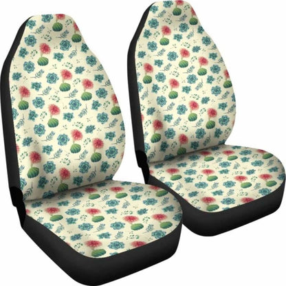 Cactus And Succulent Pattern Car Seat Covers Cream Light Pattern 102802 - YourCarButBetter