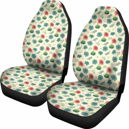 Cactus And Succulent Pattern Car Seat Covers Cream Light Pattern 102802 - YourCarButBetter