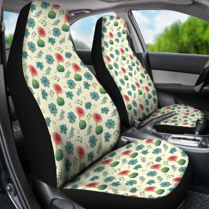 Cactus And Succulent Pattern Car Seat Covers Cream Light Pattern 102802 - YourCarButBetter