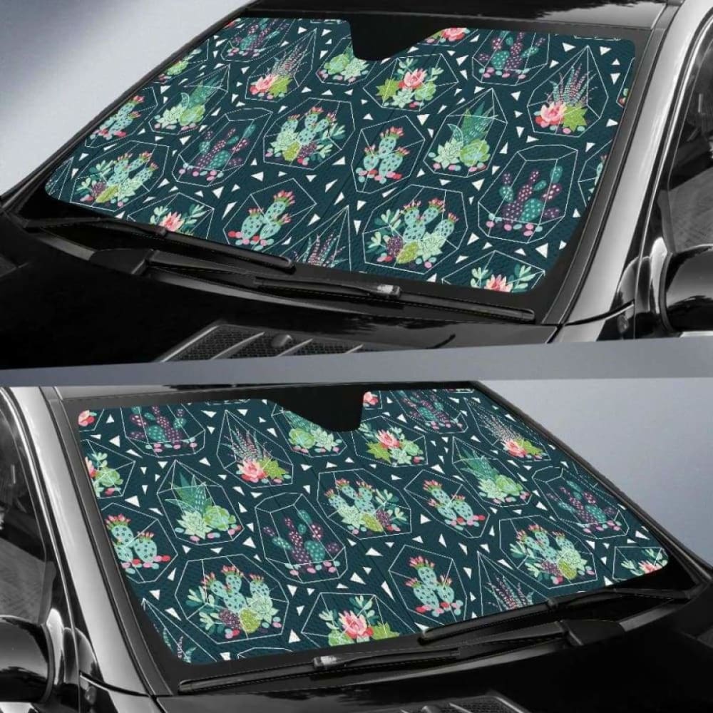 Cactus Glass Terrarium Pattern Car Auto Sun Shades 085424 - YourCarButBetter