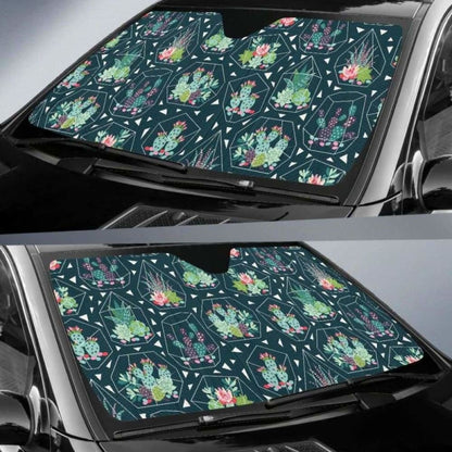 Cactus Glass Terrarium Pattern Car Auto Sun Shades 085424 - YourCarButBetter