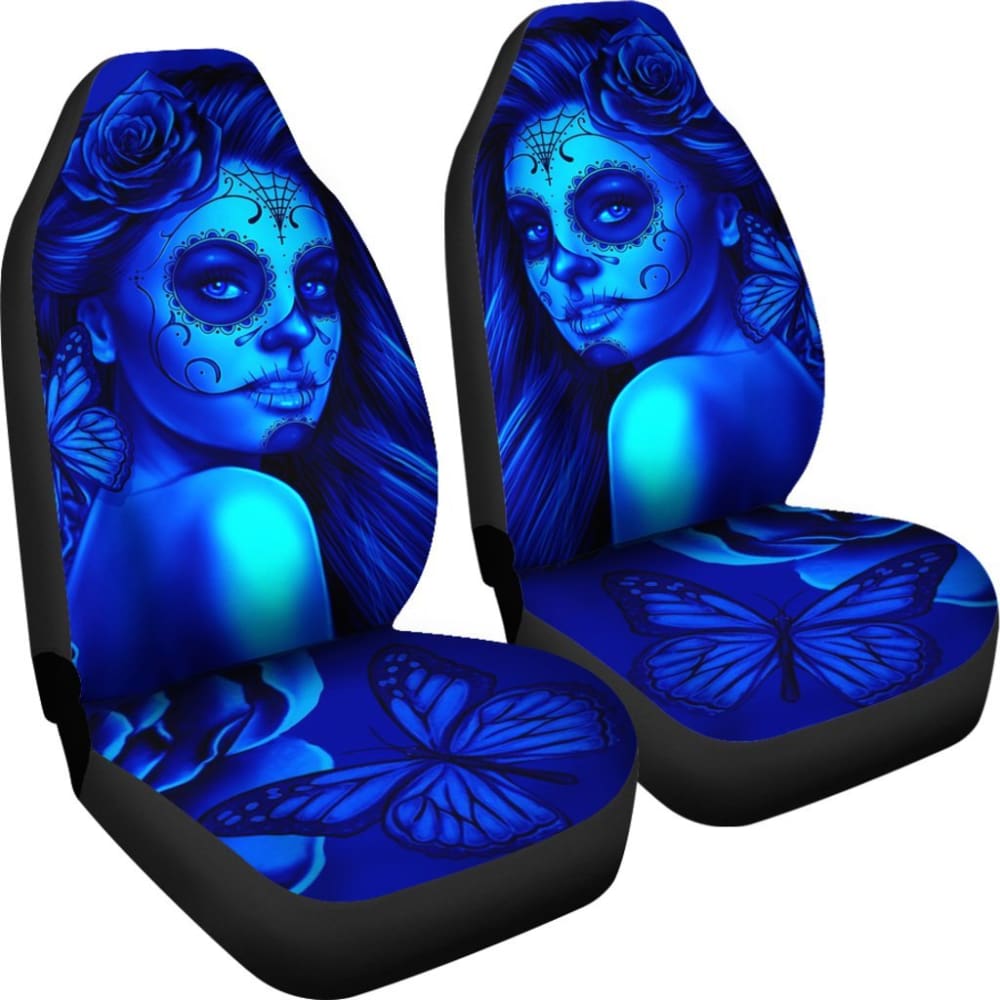 Calavera Fresh Look Design #2 Car Seat Covers (Blue Elusive Rose) - 174510 - YourCarButBetter