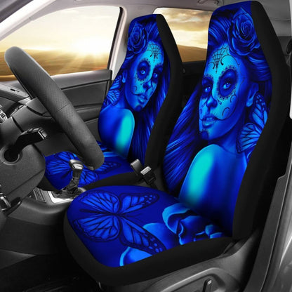 Calavera Fresh Look Design #2 Car Seat Covers (Blue Elusive Rose) - 174510 - YourCarButBetter
