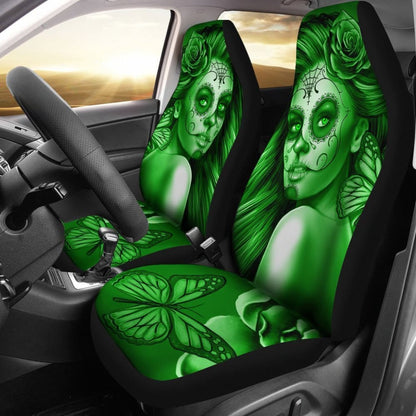 Calavera Fresh Look Design #2 Car Seat Covers (Green Lime Rose) - 174510 - YourCarButBetter