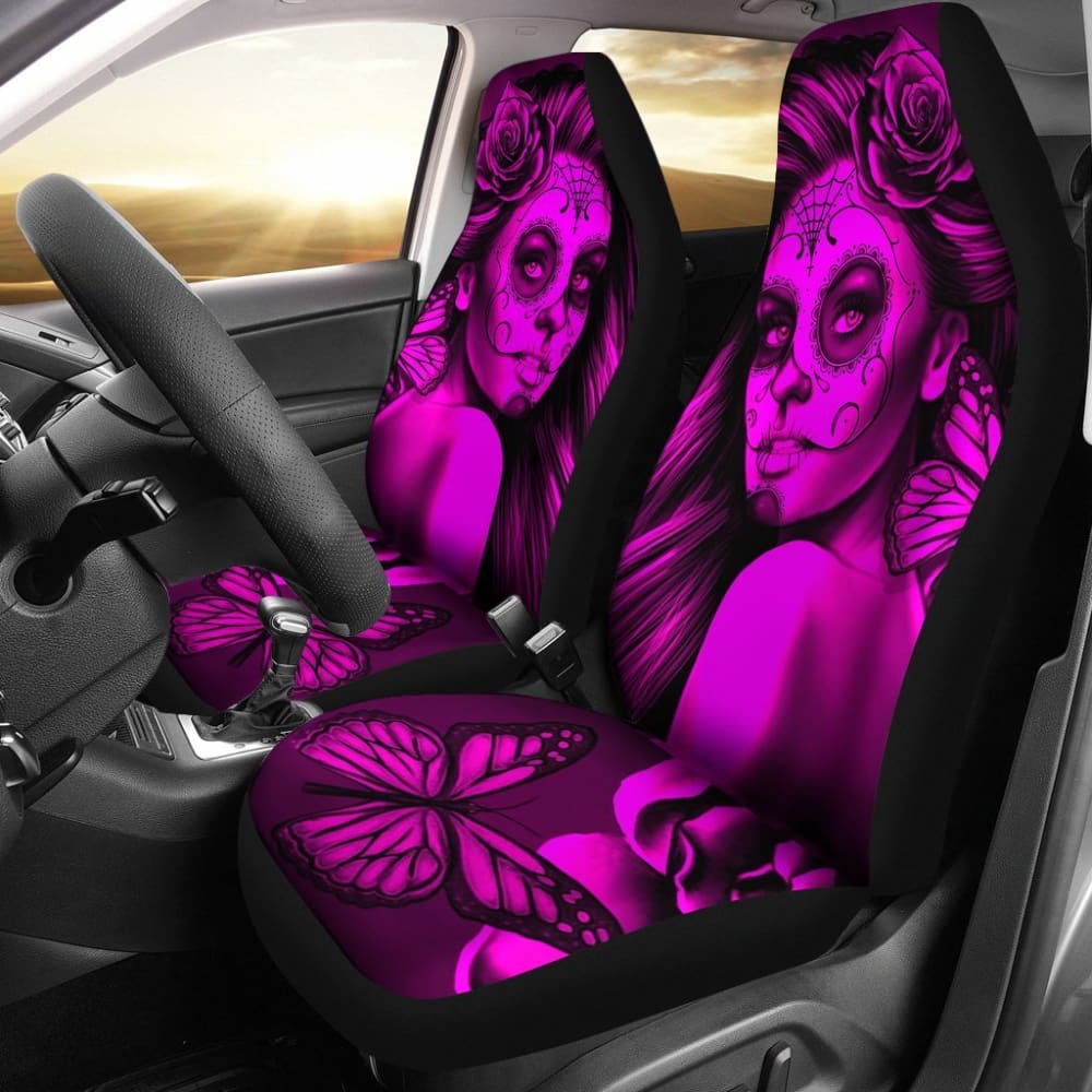 Calavera Fresh Look Design #2 Car Seat Covers (Pink Easy On The Eyes Rose) - 174510 - YourCarButBetter