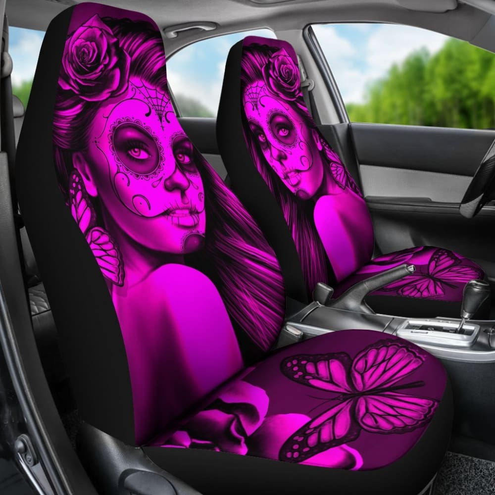 Calavera Fresh Look Design #2 Car Seat Covers (Pink Easy On The Eyes Rose) - 174510 - YourCarButBetter