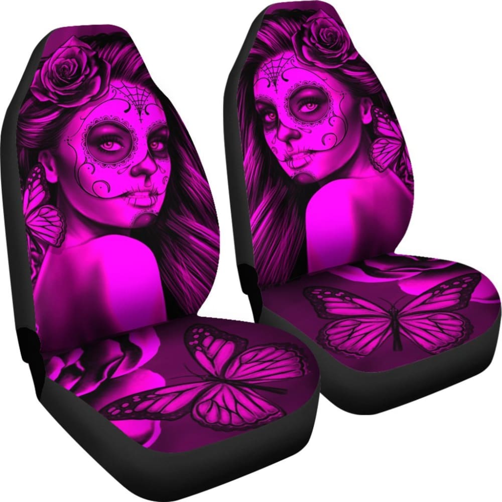 Calavera Fresh Look Design #2 Car Seat Covers (Pink Easy On The Eyes Rose) - 174510 - YourCarButBetter