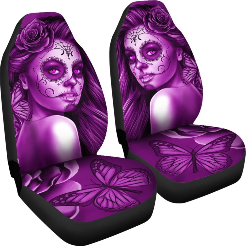 Calavera Fresh Look Design #2 Car Seat Covers (Purple Night Owl Rose) - 174510 - YourCarButBetter