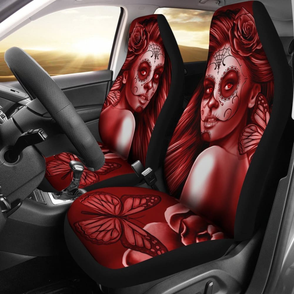 Calavera Fresh Look Design #2 Car Seat Covers (Red Freedom Rose) - 174510 - YourCarButBetter