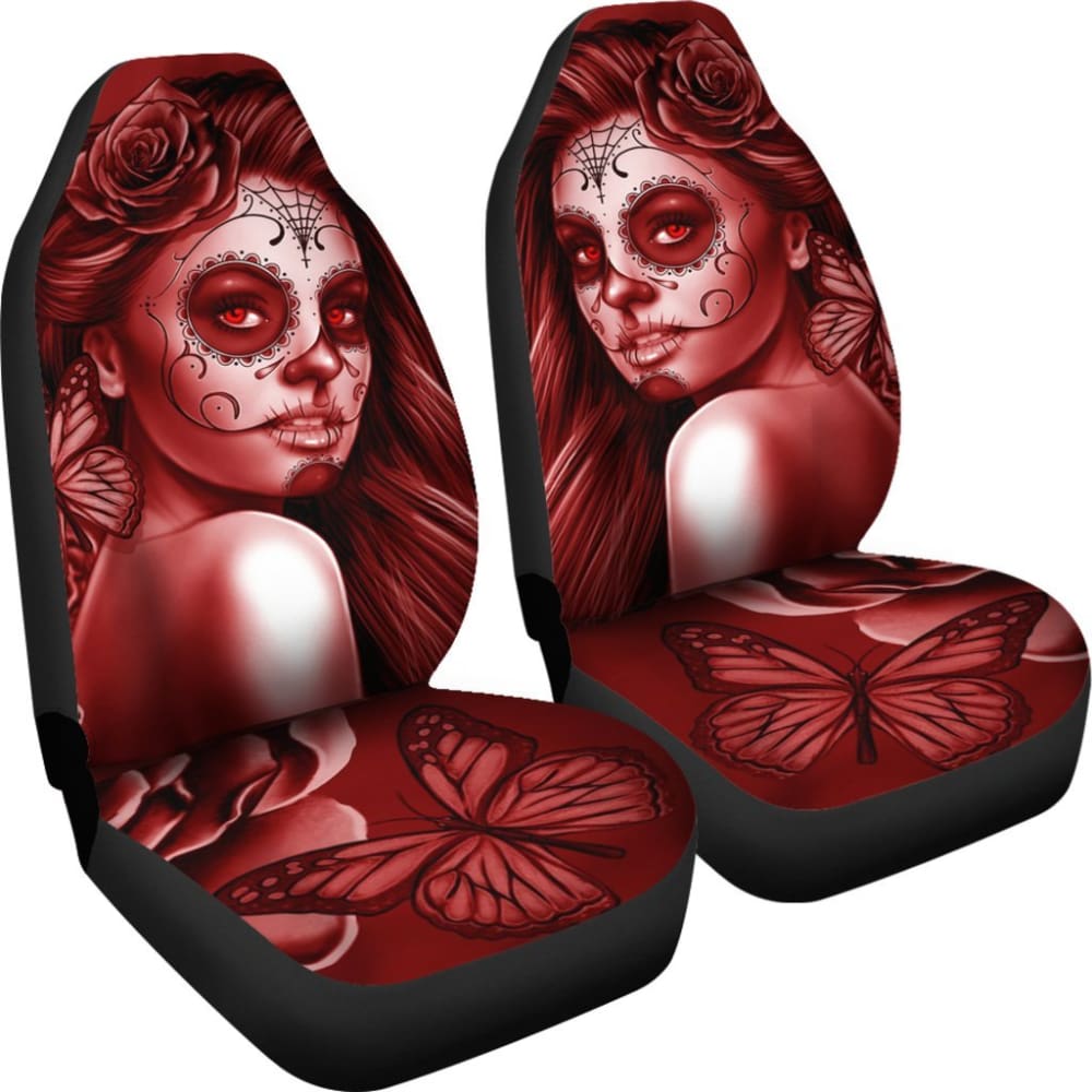 Calavera Fresh Look Design #2 Car Seat Covers (Red Freedom Rose) - 174510 - YourCarButBetter
