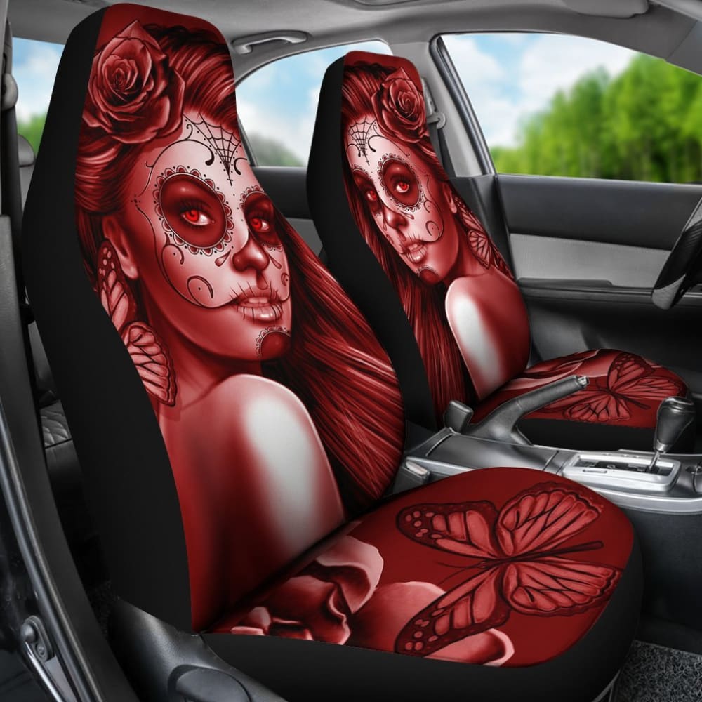 Calavera Fresh Look Design #2 Car Seat Covers (Red Freedom Rose) - 174510 - YourCarButBetter