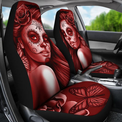 Calavera Fresh Look Design #2 Car Seat Covers (Red Freedom Rose) - 174510 - YourCarButBetter