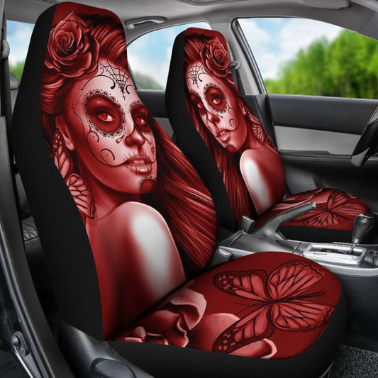 Calavera Fresh Look Design #2 Car Seat Covers (Red Freedom Rose) - 174510 - YourCarButBetter