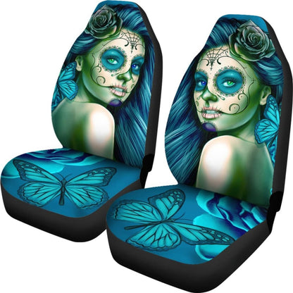Calavera Fresh Look Design #2 Car Seat Covers (Turquoise Tiffany Rose) - 174510 - YourCarButBetter