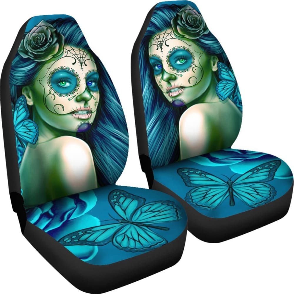 Calavera Fresh Look Design #2 Car Seat Covers (Turquoise Tiffany Rose) - 174510 - YourCarButBetter
