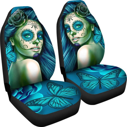 Calavera Fresh Look Design #2 Car Seat Covers (Turquoise Tiffany Rose) - 174510 - YourCarButBetter