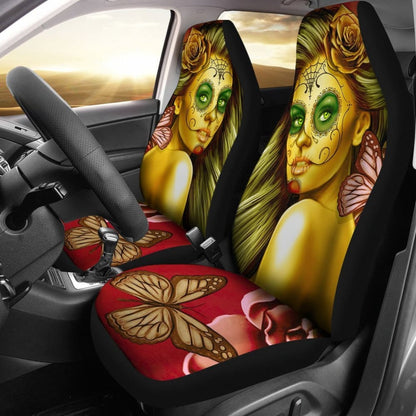 Calavera Fresh Look Design #2 Car Seat Covers (Yellow Smiley Face Rose) - 174510 - YourCarButBetter