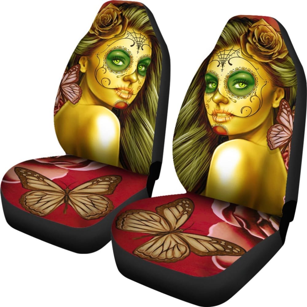 Calavera Fresh Look Design #2 Car Seat Covers (Yellow Smiley Face Rose) - 174510 - YourCarButBetter
