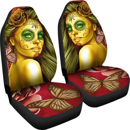 Calavera Fresh Look Design #2 Car Seat Covers (Yellow Smiley Face Rose) - 174510 - YourCarButBetter