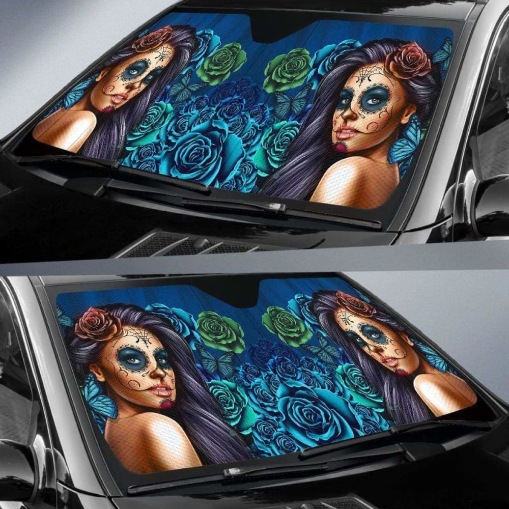 Calavera Girl - Blue - Auto Sun Shade 172609 - YourCarButBetter