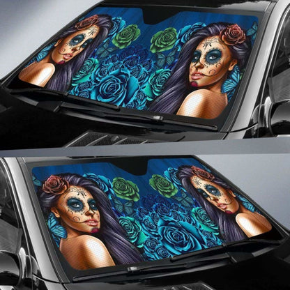 Calavera Girl - Blue - Auto Sun Shade 172609 - YourCarButBetter