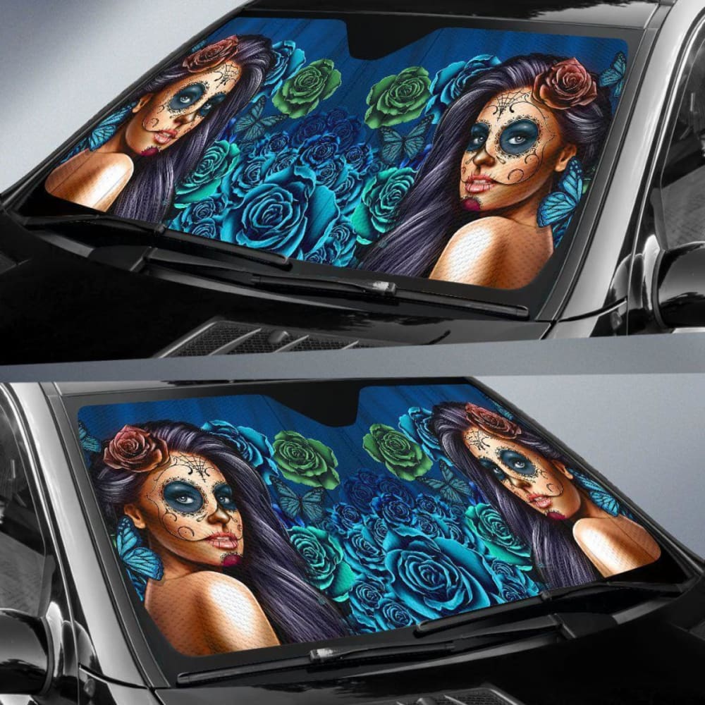 Calavera Girl - Blue - Auto Sun Shade 182102 - YourCarButBetter