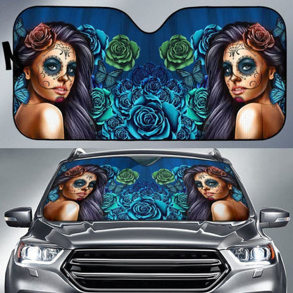 Calavera Girl - Blue - Auto Sun Shade 182102 - YourCarButBetter
