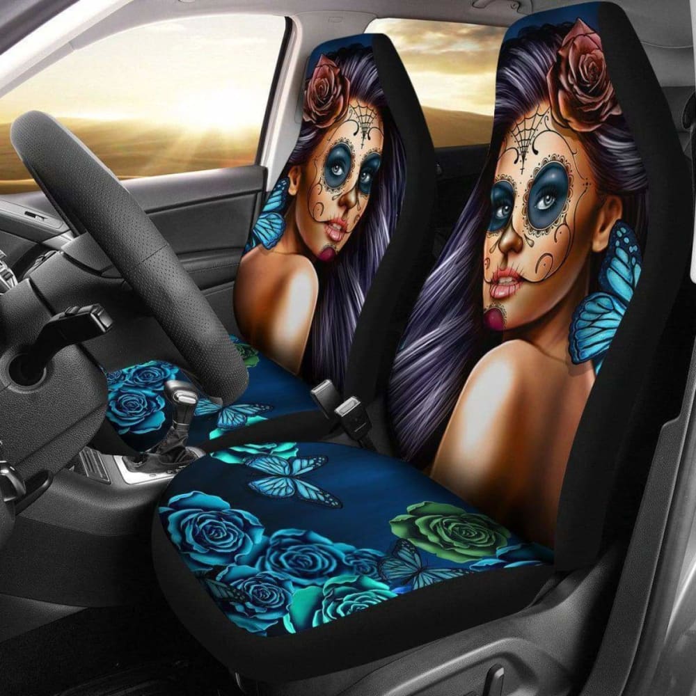 Calavera Girl - Blue - Car Seat Covers 101807