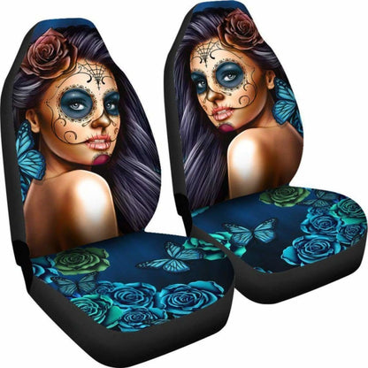 Calavera Girl - Blue - Car Seat Covers 101807