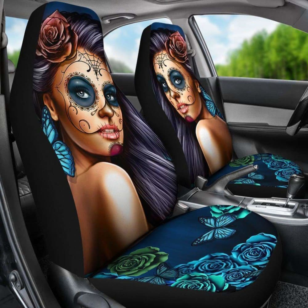Calavera Girl - Blue - Car Seat Covers 101807
