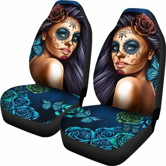 Calavera Girl - Blue - Car Seat Covers 101807