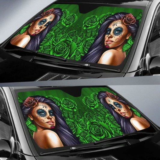 Calavera Girl - Green - Auto Sun Shade 172609 - YourCarButBetter