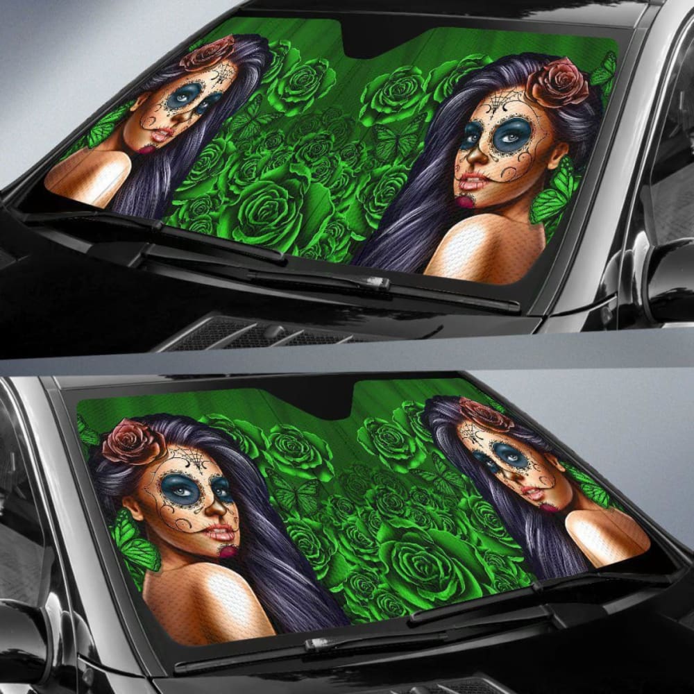 Calavera Girl - Green - Auto Sun Shade 182102 - YourCarButBetter