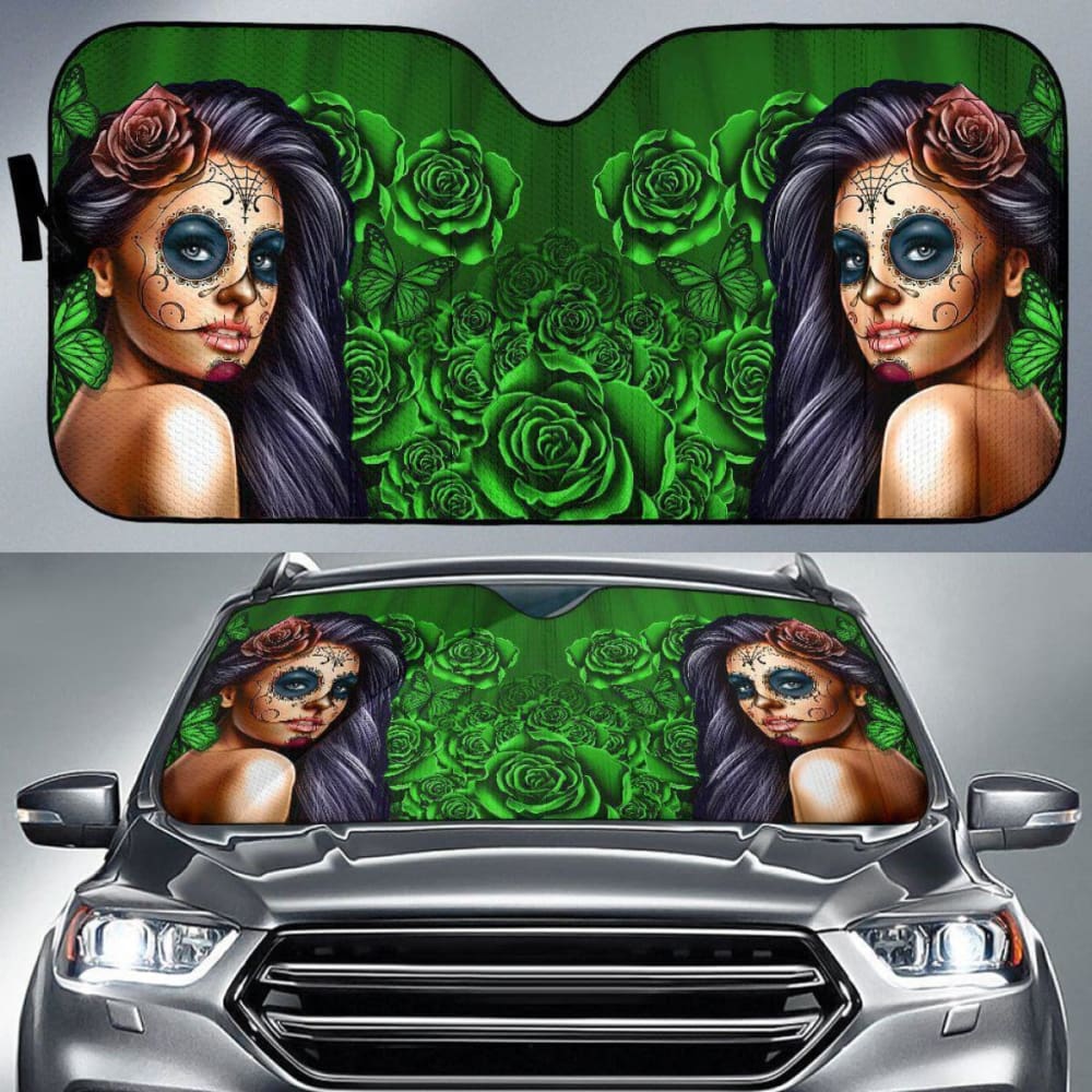 Calavera Girl - Green - Auto Sun Shade 182102 - YourCarButBetter