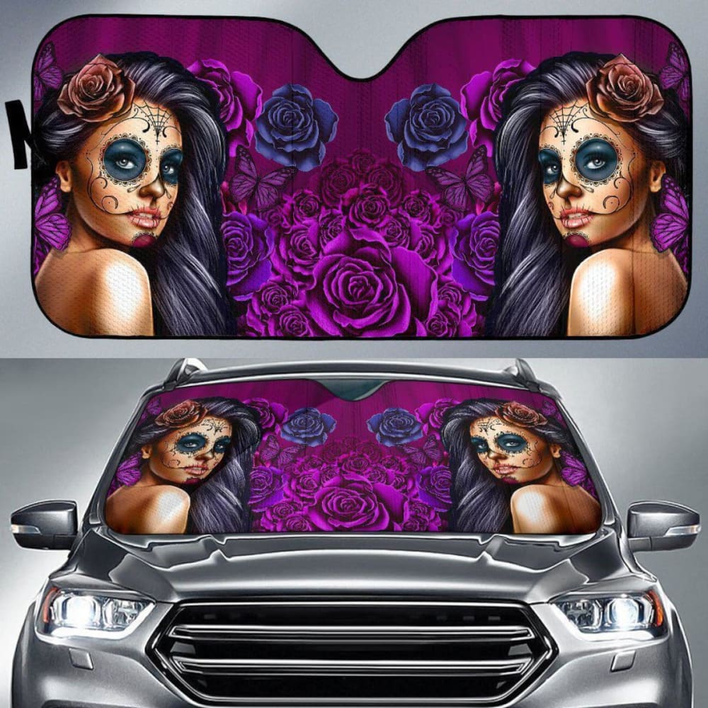 Calavera Girl - Purple - Auto Sun Shade 182102 - YourCarButBetter