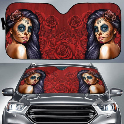 Calavera Girl - Red - Auto Sun Shade 182102 - YourCarButBetter