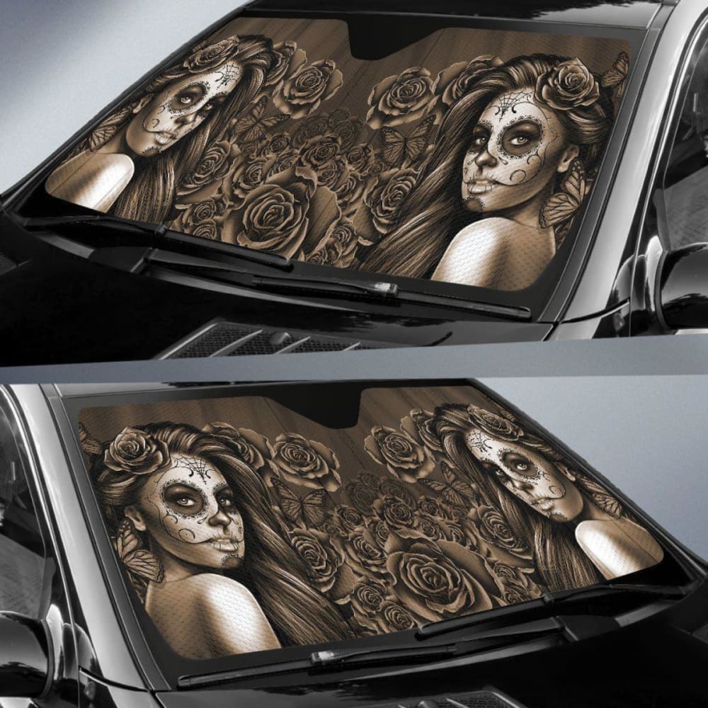 Calavera Girl - Sepia - Auto Sun Shade 182102 - YourCarButBetter