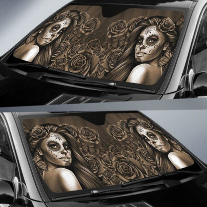 Calavera Girl - Sepia - Auto Sun Shade 182102 - YourCarButBetter