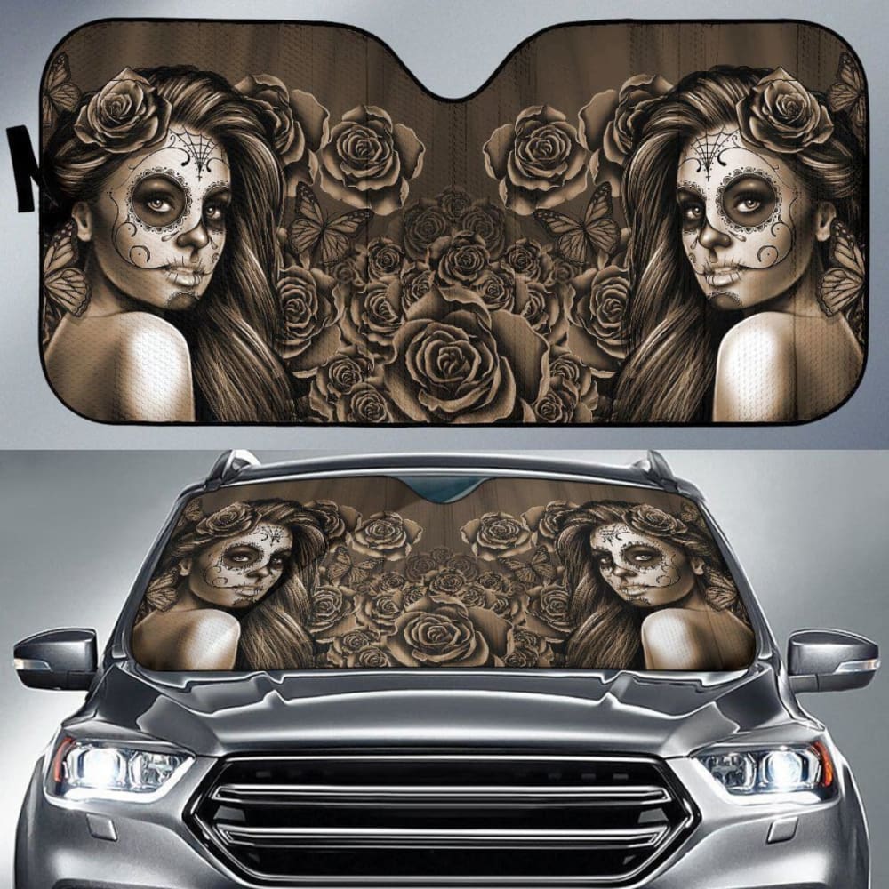 Calavera Girl - Sepia - Auto Sun Shade 182102 - YourCarButBetter