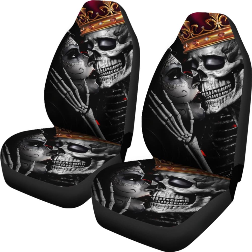 Calavera Sugar Skull King And Queen Kissing Car Seat Covers 210301 - YourCarButBetter